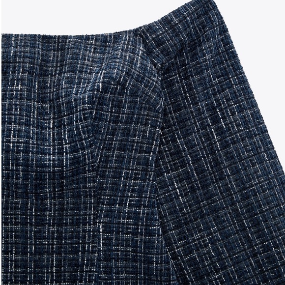 Zara textured navy tweed flare sleeves off the shoulder top - Picture 8 of 11